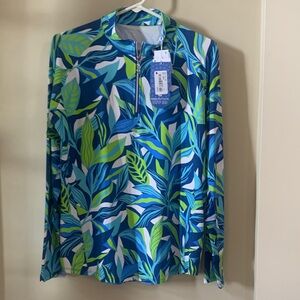 Tropical Leaf Print Long Sleeve Top, NWT, L, Sport Haley